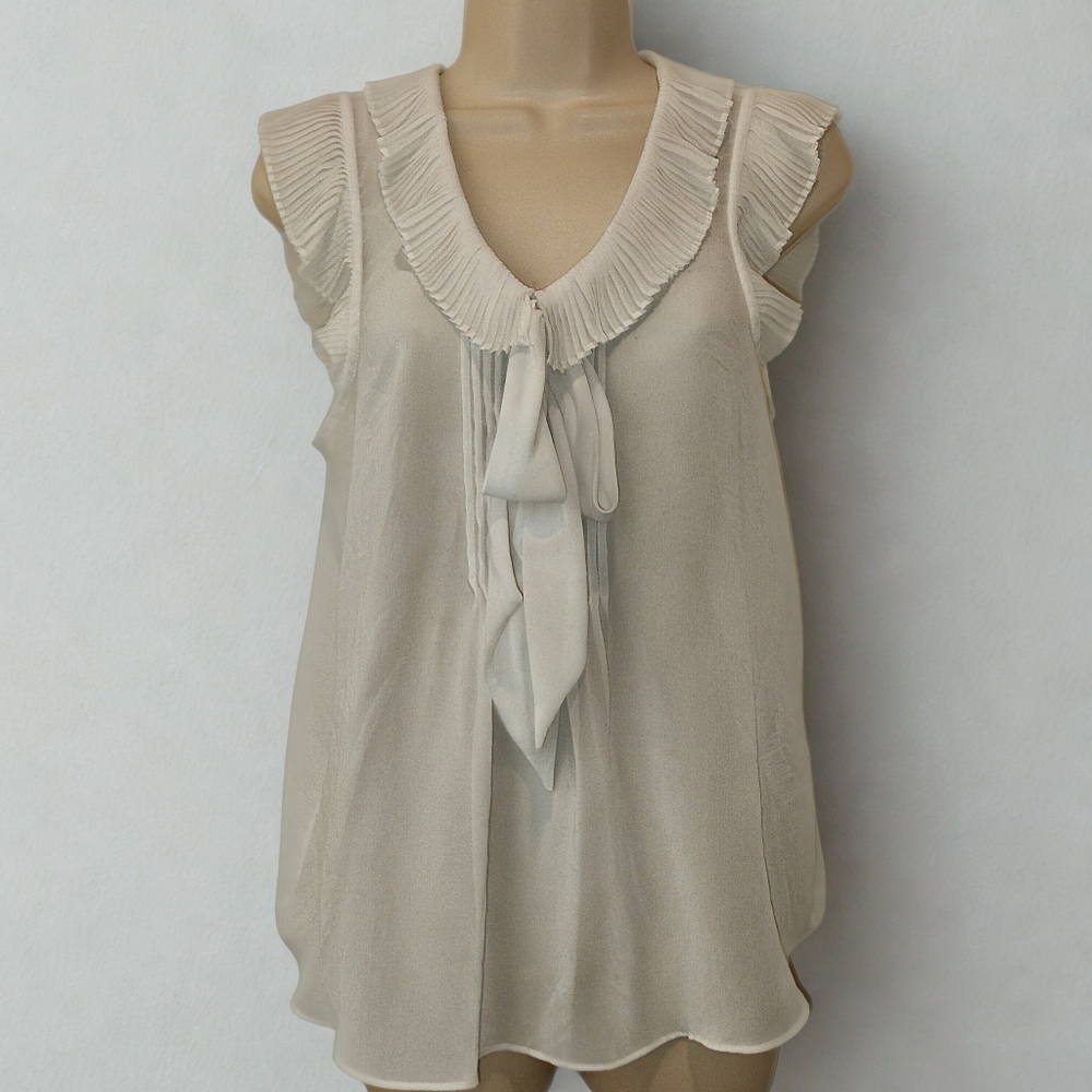 Forever 21 Contemporary White Ruffle Sleeve Blouse Bow Tie Neck Medium